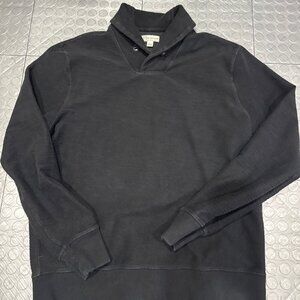 J Crew Cotton Blend Shawl Collar Sweatshirt Garment Dye Black Heather Large L